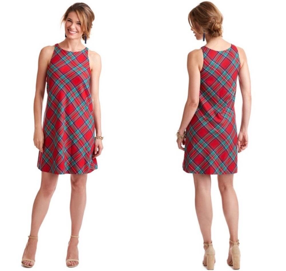 Vineyard Vines Jolly Tartan Plaid Sleeveless Shift Mini Dress Size 2 Holiday
